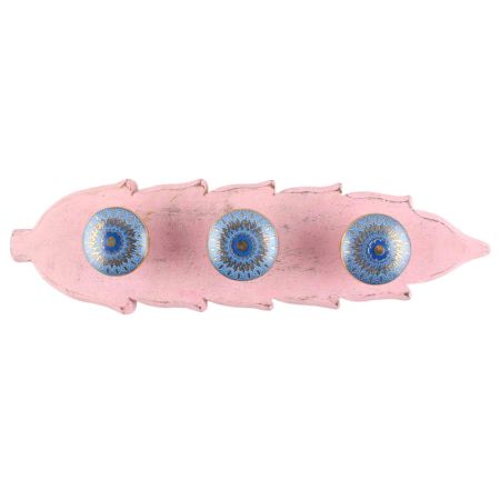 Blue Peacock Ceramic Hook in Pink Wood